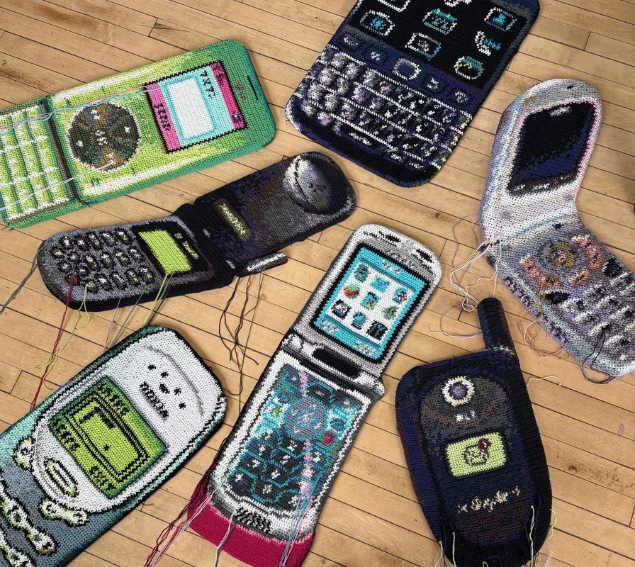 Giant Crocheted 'Dumb Phones' by Nicole Nikolich Evoke Millennial Nostalgia