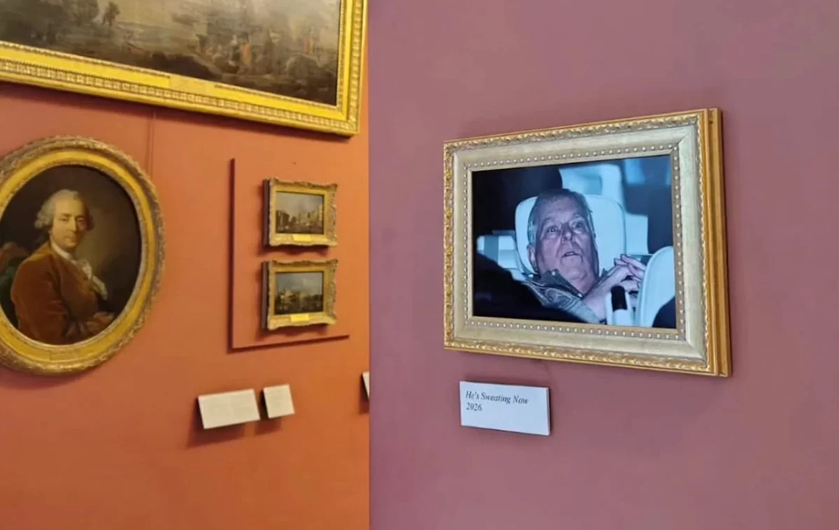 Activists Display Prince Andrew's Arrest Image at the Louvre