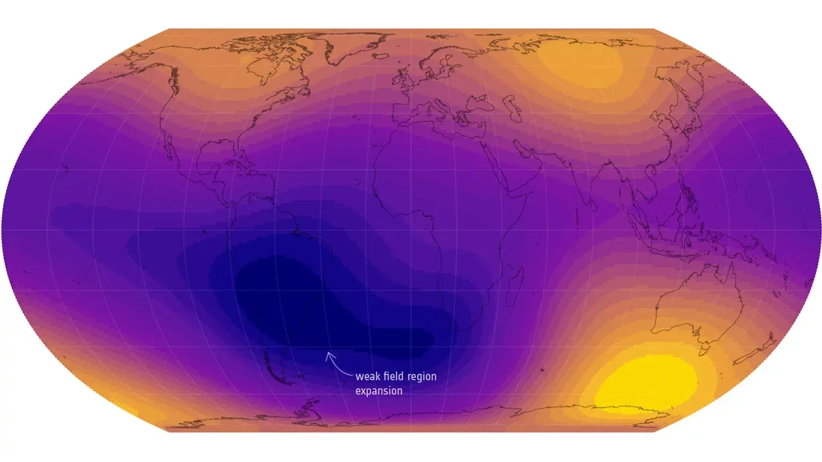 A Major Weakness in Earth's Magnetic Field Shrinks to Half Europe's Size