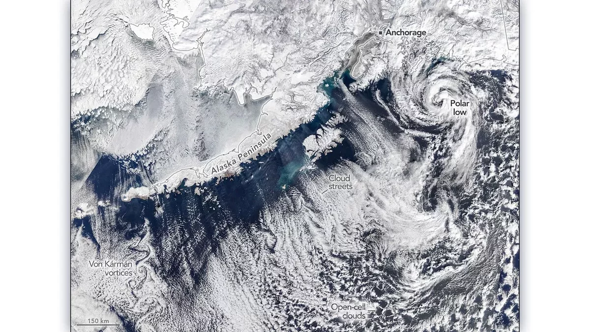 NASA Observes Stunning Arctic Storm and Unique Cloud Patterns Over Alaska