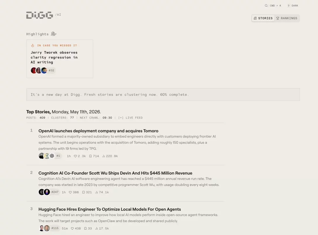 Digg Reinvents Itself as an AI-Focused News Aggregator