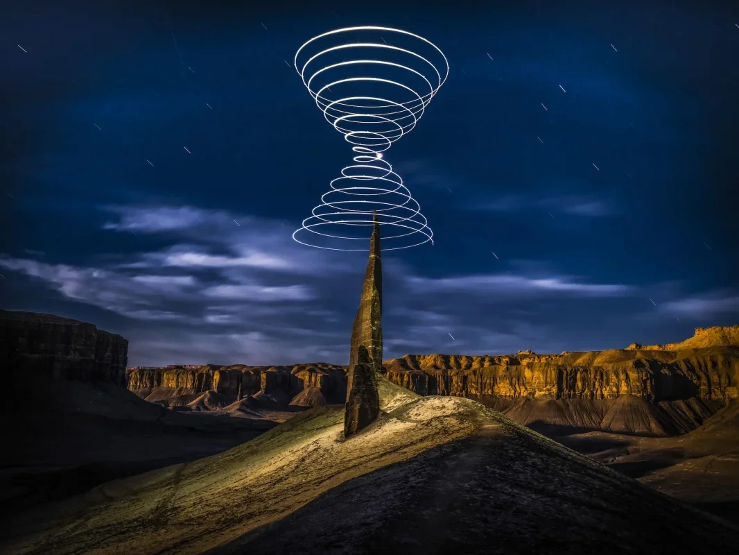 Elliot McGucken Turns Einstein's Light Cones into Desert Light Sculptures