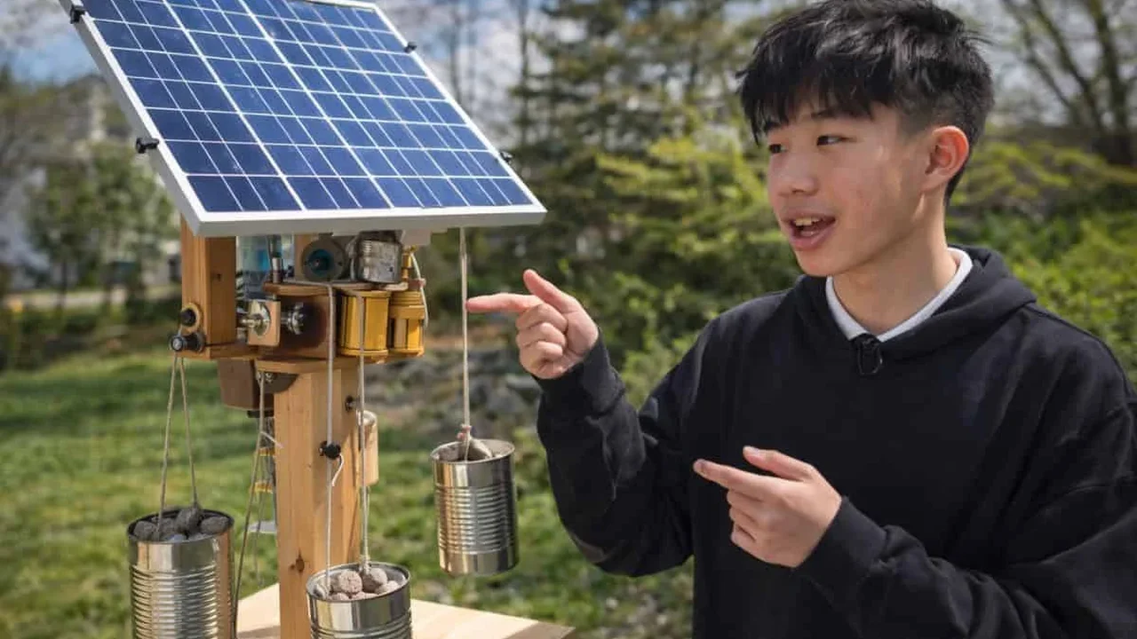 Teen Builds $25 Gravity-Powered Solar Tracker That Raises Voltage by 20%